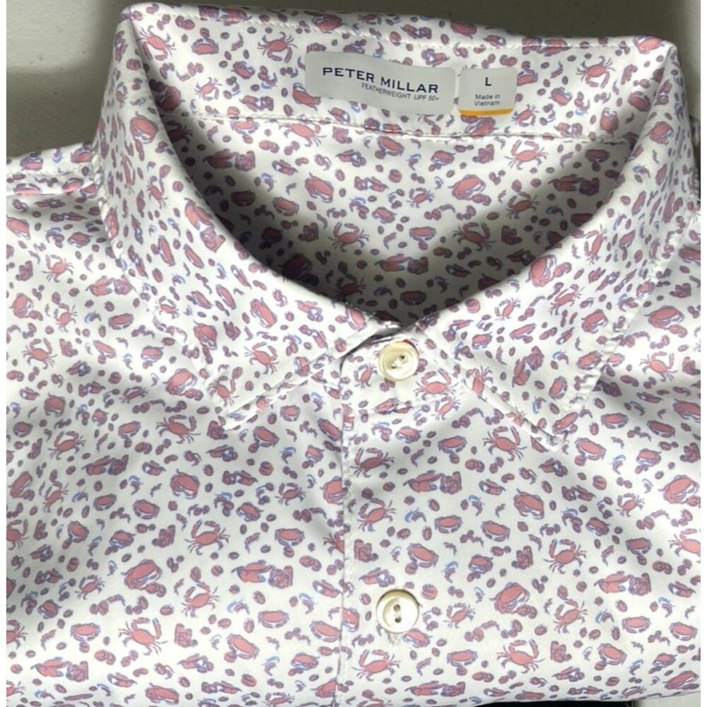 Peter Millar Featherweight UPF 50+ Polo Shirt Crab Print Golf Mens Large